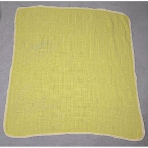 Vintage Baby Blanket Satin Trim Yellow Textured Weave 37x37 Neutral Nursery Crib