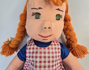 Pippi Longstocking Doll Cloth Plush Vintage Red Hair Childrens Book Character