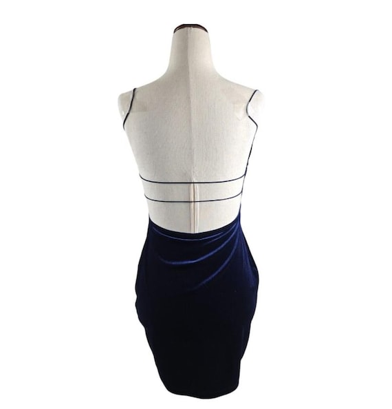 Buy Y2K Velvet Dress Womens Small Navy Blue Mini Windsor Strappy Open Back  90s Party Online in India
