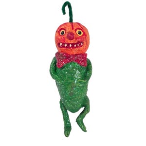 Vintage Folk Art Halloween Ornament Pumpkin Creature Whimsical Spooky Handmade