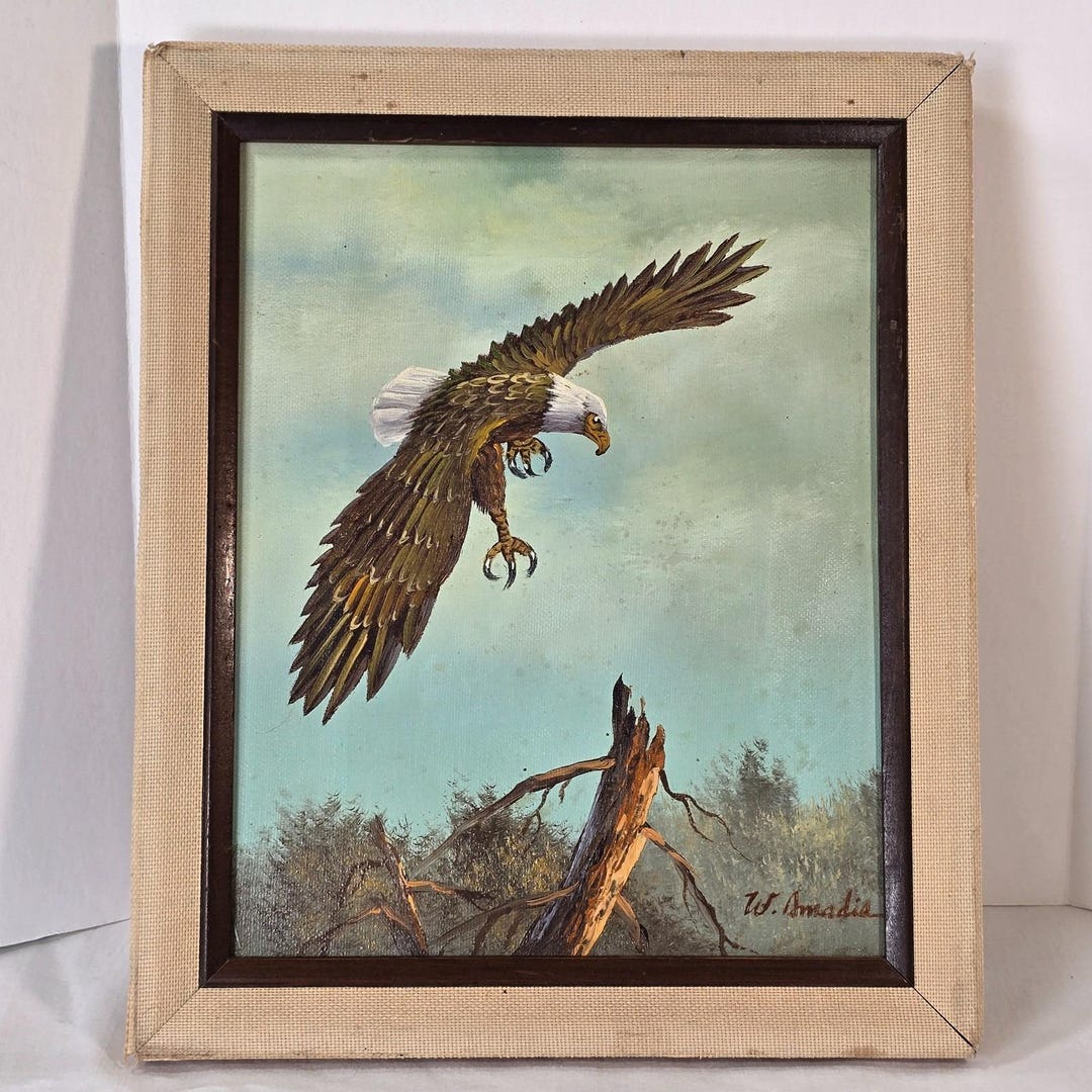 Signed W. Amadio Bald Eagle Oil Painting on Canvas Wildlife Art 9.5x12 ...