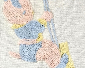 Vintage Baby Blanket Chenille Bedspread 50s 60s Nursery Decor Piglet Pastel READ