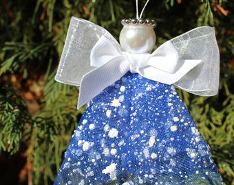 Blue with White Dots Angel, Tulle Angel Ornament, Handmade Ornament, Christmas Decoration, Christmas Gift, Angel Figurine, Gift for Her/Him