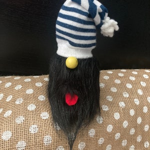 Handmade Sock Gnome: Striped Hat, Black Beard, Home Decor