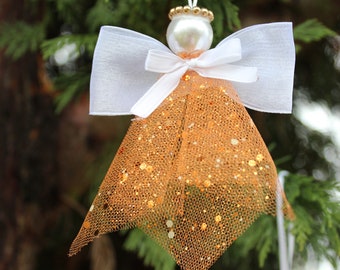 Orange Sparkle Angel Ornament, Angel to Remember Someone Who Has Passed, Ornament, Wreath Supplies, Wreath Attachment, Faceless Angel