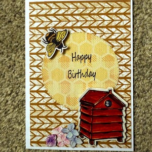 Happy Birthday Bee Greeting Card, Honey Hive and Bee Card, Thinking of You Card, Love You Card, Birthday Greeting Card, Flowers Card