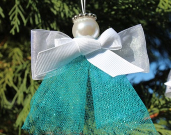 Teal Blue Angel, Tulle Angel Ornament, Handmade Ornament, Christmas Decoration, Christmas Gift, Angel Figurine, Gift for Her/Him