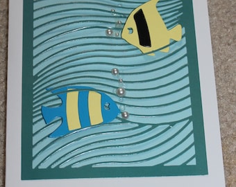 Fish Greeting Card, Handmade Cards, Blank Cards, Greeting Card for Kids, Fish in Water Greeting Card, Nautical Card, Sea Cards, Card for him