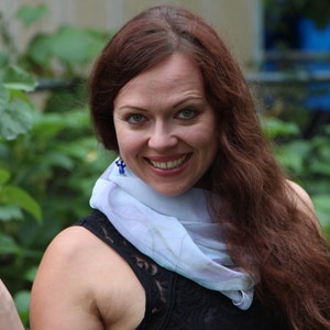 Hand Stitched Purple Rose Scarf: Sheer Floral Accessory