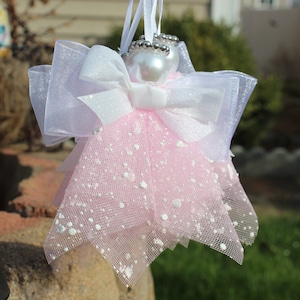 Baby Pink Angel Ornament Christmas, Handmade Ornament, Christmas Decoration, Christmas Gift, Angel Figurine, Tulle Angel Ornament, Gift