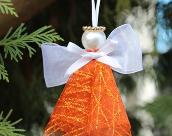 Orange Stripe Sparkle Angel Ornament, Angel to Remember Someone Who Has Passed, Ornament, Wreath Supplies, Wreath Attachment, Faceless Angel