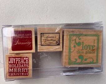 4 wooden stamps set, Christmas Stamps for Card Making, Traveling Stamps