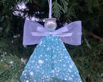 Light Teal Angel, Tulle Angel Ornament, Handmade Ornament, Christmas Decoration, Christmas Gift, Angel Figurine, Gift for Her/Him