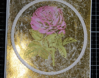 Pink Rose on Gold Foil 3D Handmade card