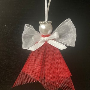 Red Sparkle Angel Ornament, Angel to Remember Someone Who Has Passed, Christmas Ornament, Wreath Supplies, Faceless Angel Ornament image 3