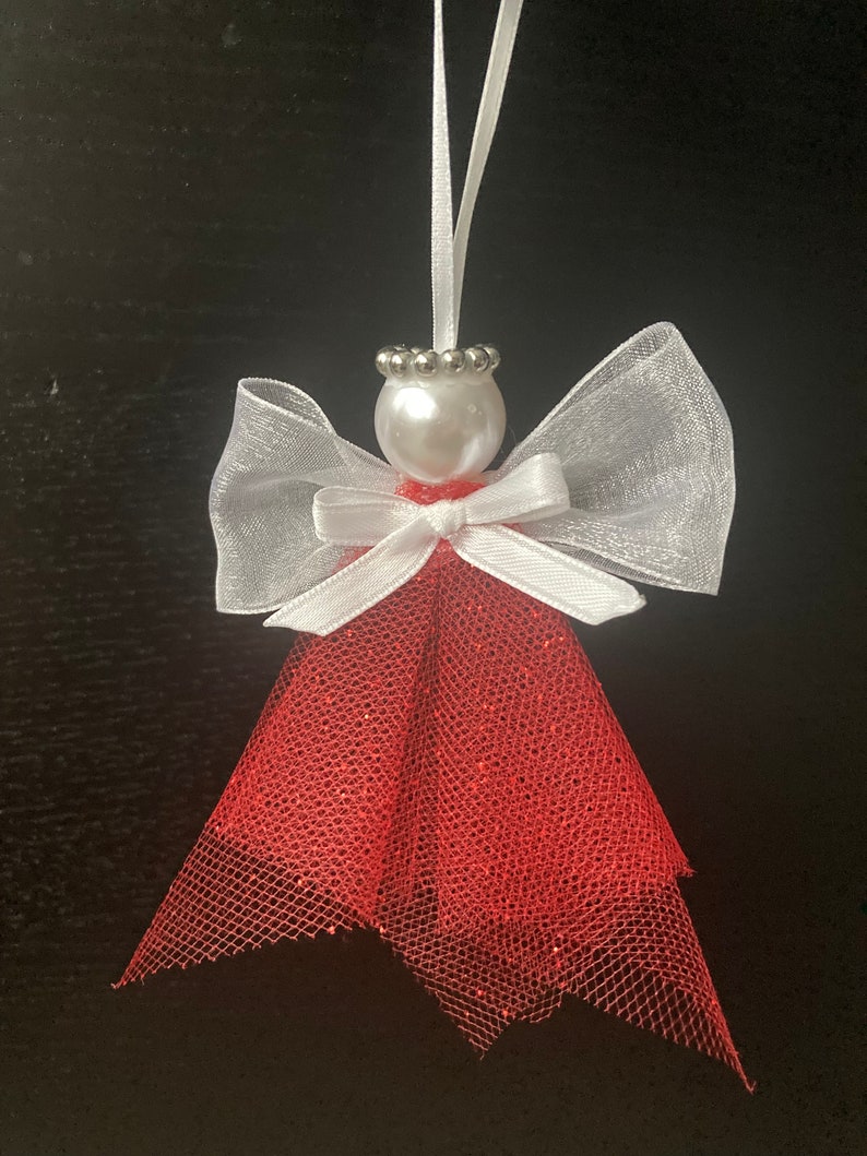 Red Sparkle Angel Ornament, Angel to Remember Someone Who Has Passed, Christmas Ornament, Wreath Supplies, Faceless Angel Ornament image 3