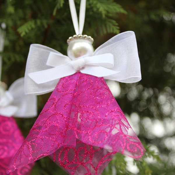 Magenta Angel Ornament, Handmade Ornament, Home Decoration, Birthday Gifts, Angel Figurine, Tulle Angel Ornament, Girl Angel, Sympathy Gift