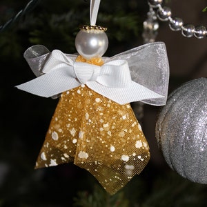 Yellow Angel Ornament, Handmade Ornament, Christmas Decoration, Christmas Gift, Angel Figurine, Tulle Angel Ornament, Gift for Her/Him image 1