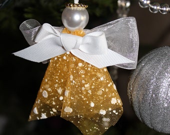 Yellow Angel Ornament, Handmade Ornament, Christmas Decoration, Christmas Gift, Angel Figurine, Tulle Angel Ornament, Gift for Her/Him