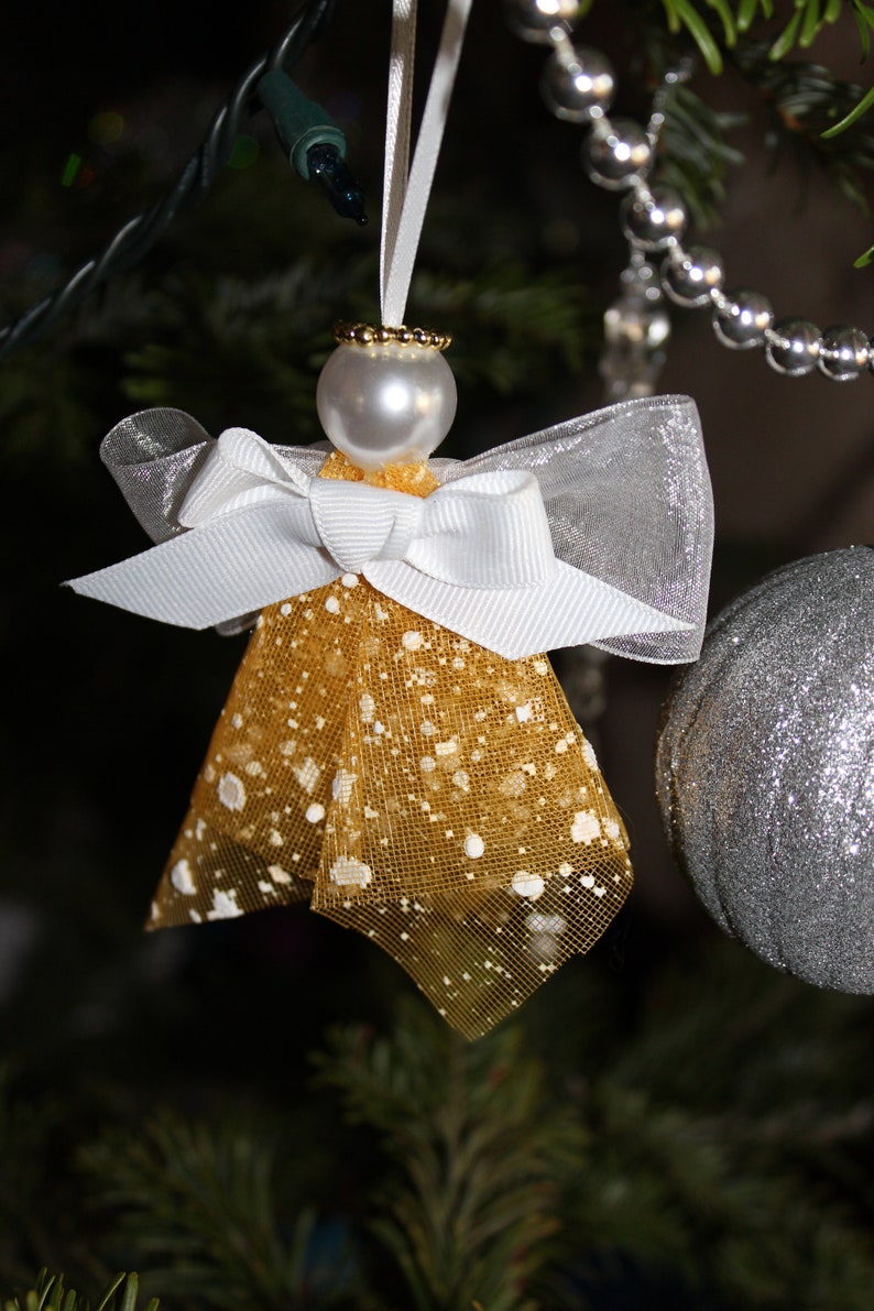 Yellow Angel Ornament, Handmade Ornament, Christmas Decoration, Christmas Gift, Angel Figurine, Tulle Angel Ornament, Gift for Her/Him image 1