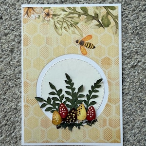 Mashrooms and Bee Greeting Card, Honey Bee Card, Thinking of You Card, Love You Card, Birthday Greeting Card, Everyday Card