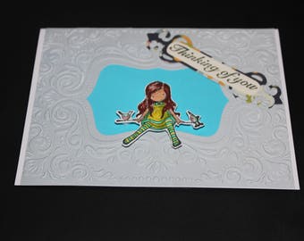 Thinking of you Girl and birds 3D handmade blank card