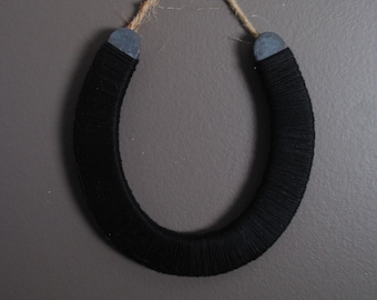 Horseshoe Wall Hanging-black yarn-wrapped, colorful stripes, lucky, rustic, nursery, modern, Boho, macrame,modern,simple, art, beautiful