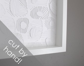 circular texture - delicate PAPER CUTTING - all white, depth, texture, Paper cut art, unique wall art, framed paper cut, white paper, layer