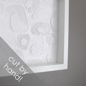 circular texture - delicate PAPER CUTTING - all white, depth, texture, Paper cut art, unique wall art, framed paper cut, white paper, layer