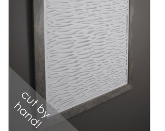 WAVY paper cutting - monochromatic texture -18x24  depth,Paper cut art,unique, framed paper cut, white paper, layer,decorative,wall art,fun