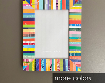colorful 5x7 picture frame - made with recycled magazines - bright, unique, recycled,bold,stripes,modern,interior design,wall art frame