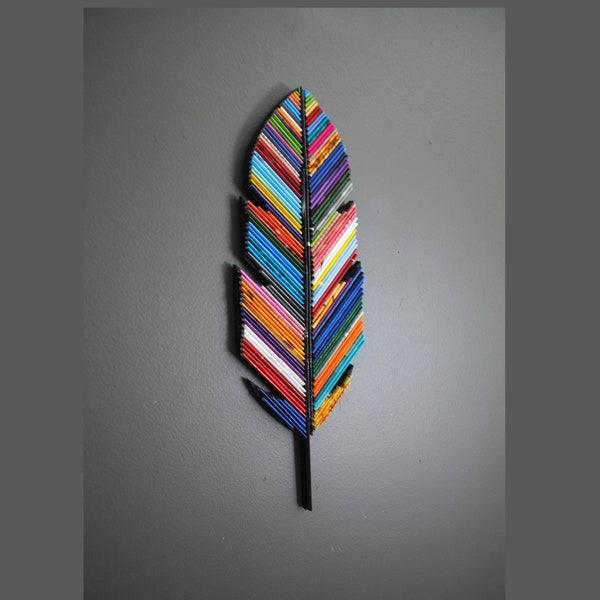 colorful FEATHER - wall art - made from recycled magazines, unique, home decor, interior design, unique, handmade,native,natural,art,decor