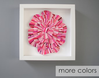 colorful FLOWER shadowbox- made from recycled magazines, choose your own color,beautiful,graceful,girls,modern art, layers, spring,art