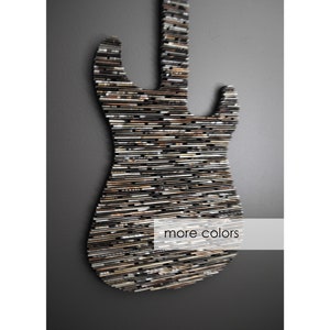 large GUITAR wall art-made from recycled magazines, neutral,rustic,rocker, electric, music, classic, colorful,rock and roll,wall hanging,art image 1