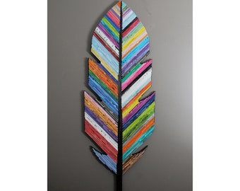 FEATHER 36" tall wall art- made from recycled magazines, bright,colorful,bold,pop of color,home decor, interior design,handmade,unique,art