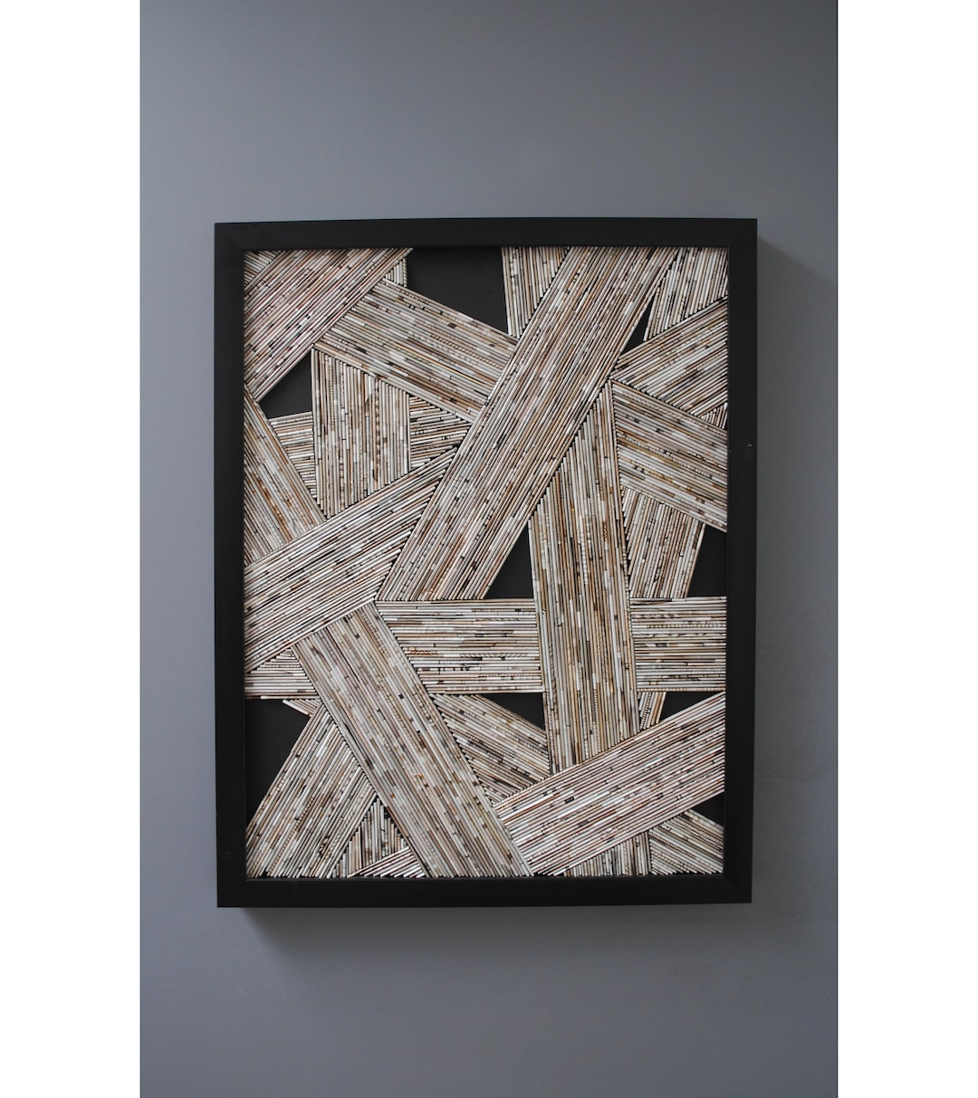 Modern ART in a Black /white Frame Woven Depth made From Recycled