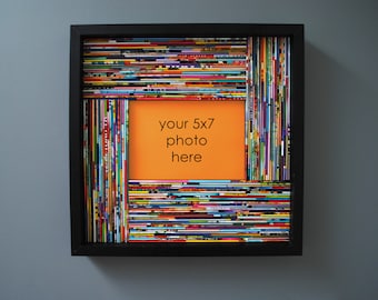 colorful 5x7 picture frame - made from recycled magazines, art frame, green, red, purple, pink, yellow, orange, modern, pop of color,unique