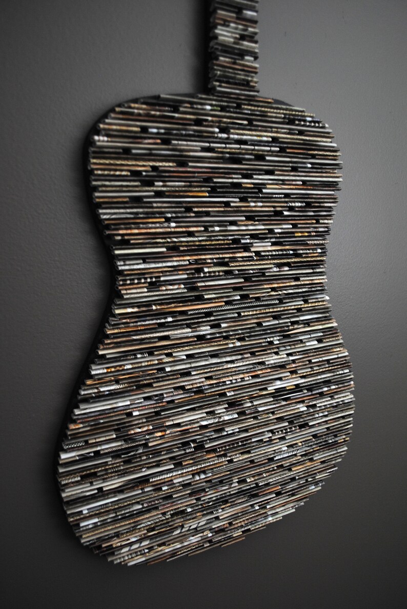 large GUITAR wall art-made from recycled magazines, neutral,rustic,rocker, electric, music, classic, colorful,rock and roll,wall hanging,art image 7