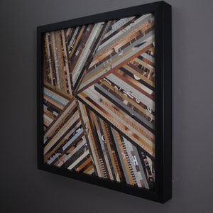 set of 2 collage WALL ART made from recycled magazines-brown,black,white,layers, curves,lines,depth,detail,modern,unique,pattern, texture image 3