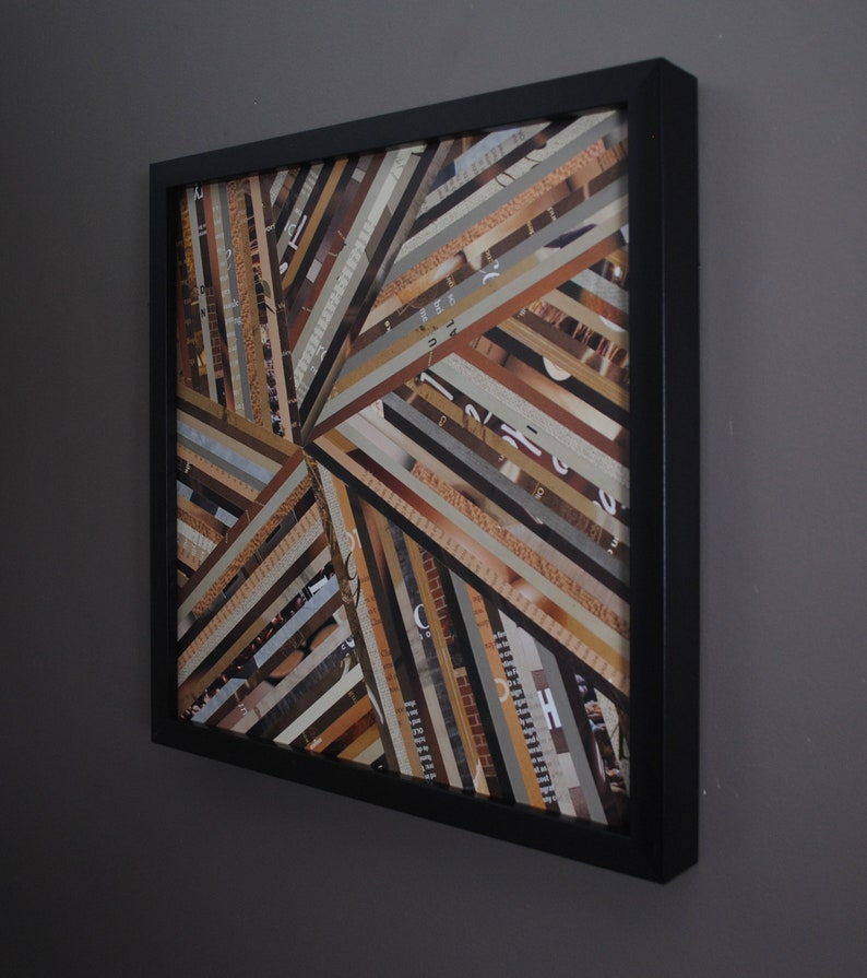 set of 2 collage WALL ART made from recycled magazines-brown,black,white,layers, curves,lines,depth,detail,modern,unique,pattern, texture image 3