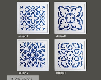 set of 4 PAPER CUTTING - handmade art, tile pattern, square,unique wall art,details,texture,choose your own color,flower design,modern,white