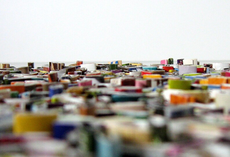 Round wall art made from recycled magazines colorful unique Etsy