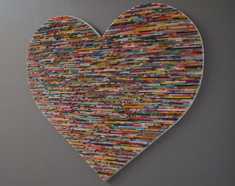 colorful HEART / LARGE wall art-made from recycled magazines,colorful, unique,love, artistic,unique,statement art,creative,love,playroom art