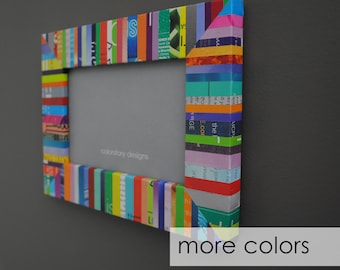 colorful 4x6 picture frame - made with recycled magazines - bright, unique, recycled,bold,stripes,modern,interior design,wall art frame
