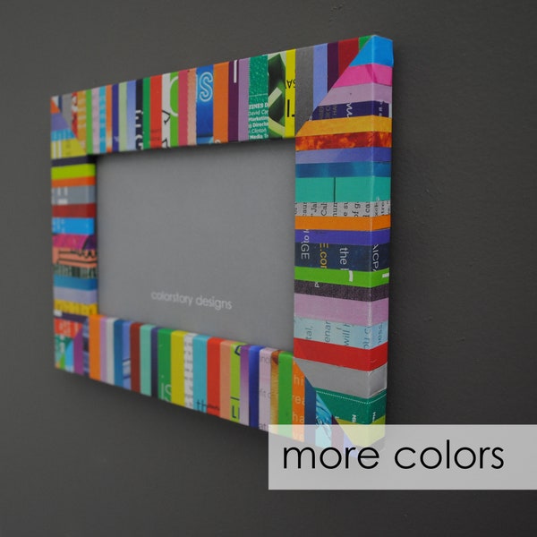 colorful 4x6 picture frame - made with recycled magazines - bright, unique, recycled,bold,stripes,modern,interior design,wall art frame