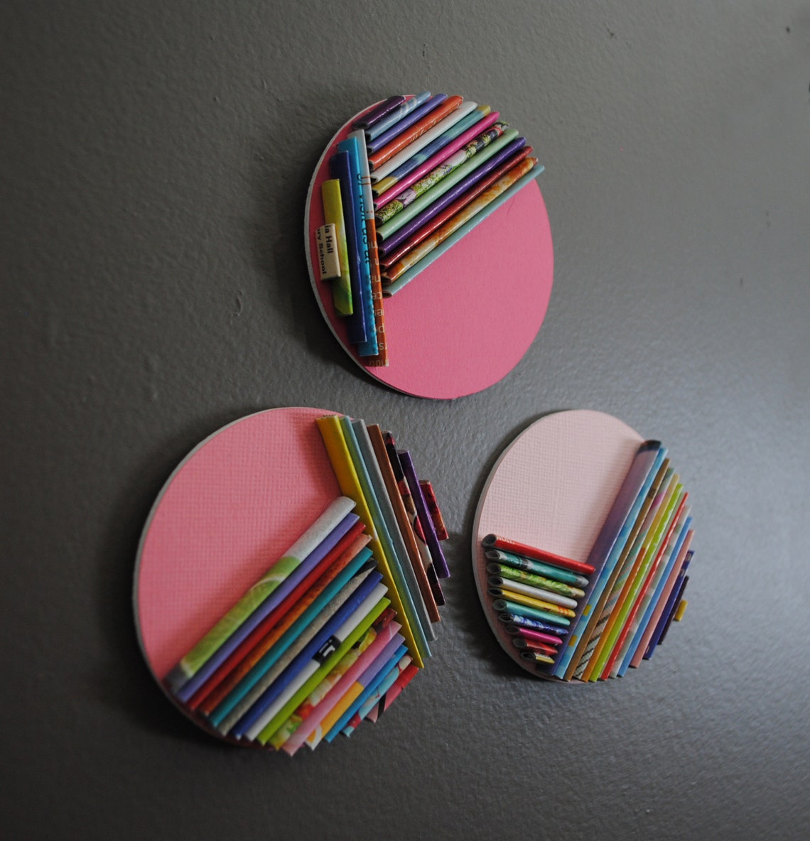 Coral/pink Set of 3 Circles Round BRIGHT Modern Wall Art Etsy