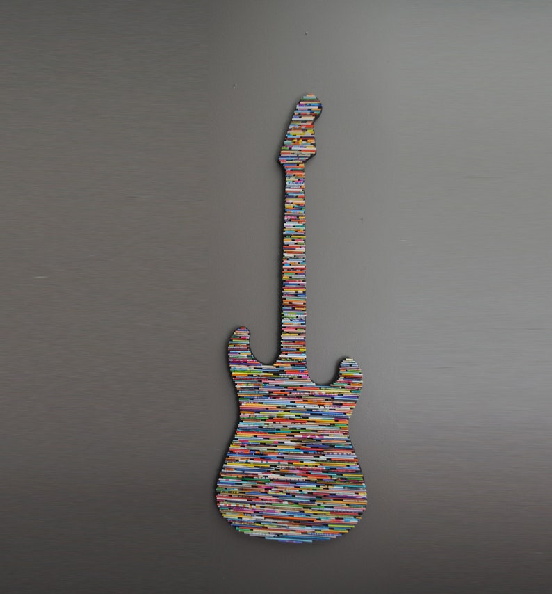 large GUITAR wall art-made from recycled magazines, neutral,rustic,rocker, electric, music, classic, colorful,rock and roll,wall hanging,art image 3
