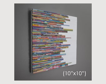 COLORFUL bright wall art- made from recycled magazines, geometric square, modern,unique,art,streaks of color,lines,contemporary design
