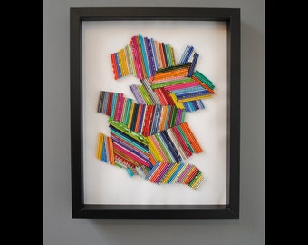 abstract modern wall art-made from recycled magazines,colorful, unique,love, artistic,unique,statement art,creative,love,playroom art