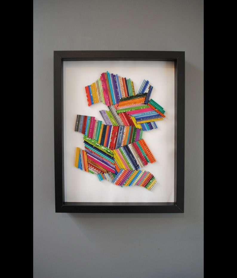 abstract modern wall art-made from recycled magazines,colorful, unique,love, artistic,unique,statement art,creative,love,playroom art image 1